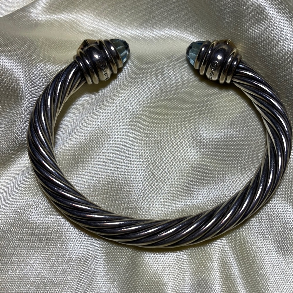 David Yurman 925 Silver 14K Gold and Original Tanzanite Stone Bracelet.